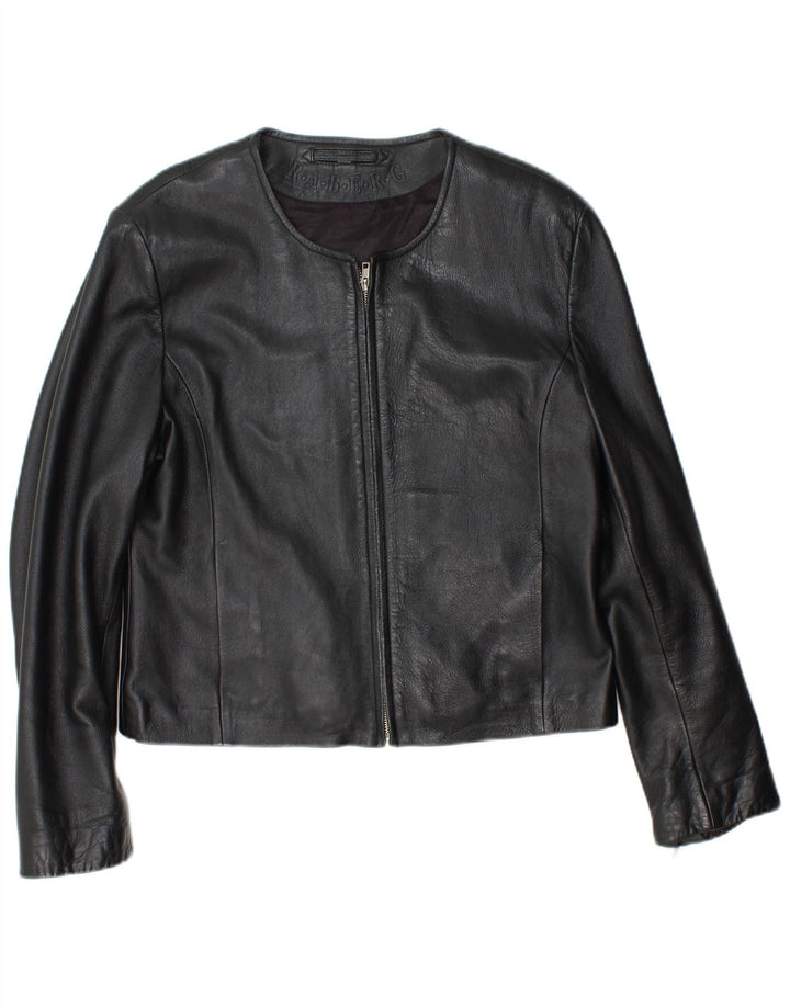 RABERG Γυναικείο Crop Δερμάτινο Μπουφάν EU 42 Μεγάλο Δερμάτινο Μαύρο