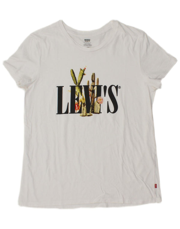 Γυναικείο γραφικό T-Shirt LEVI'S Top UK 14 Large White