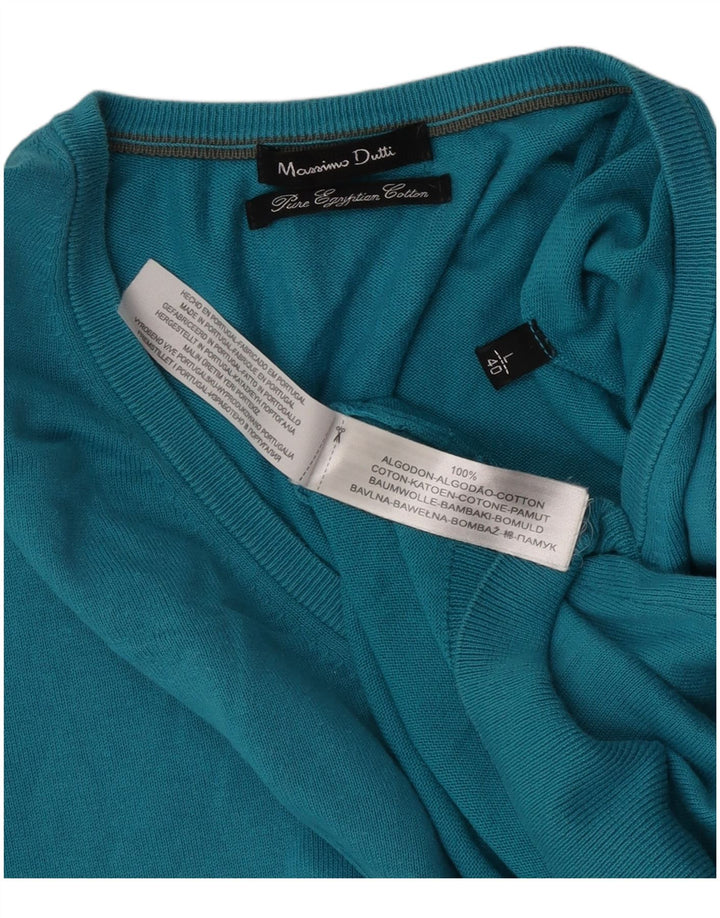 Ανδρικό πουλόβερ Massimo Dutti με V λαιμόκοψη, μεγάλο μπλε βαμβακερό