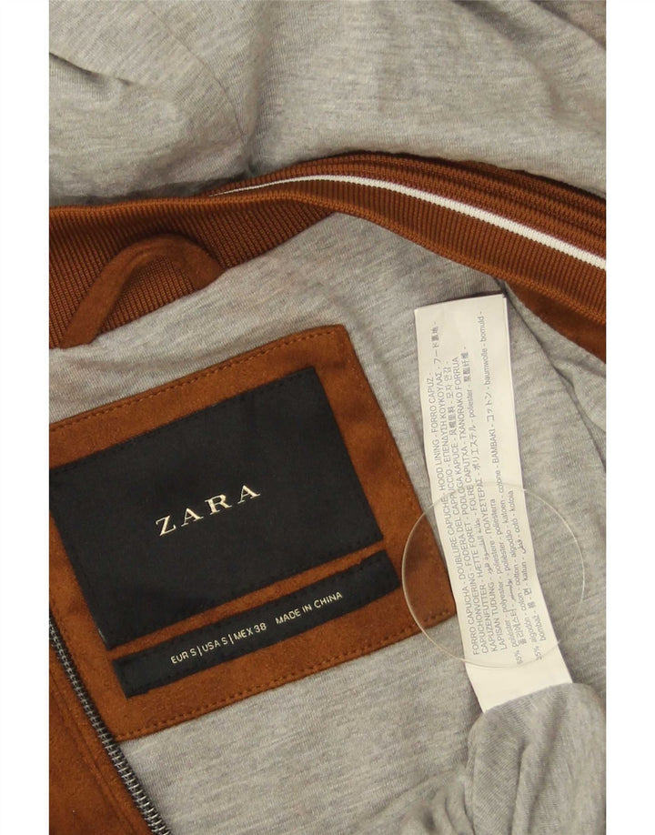 Zara Ανδρικό Bomber Jacket με κουκούλα UK 36 Small Brown Polyester