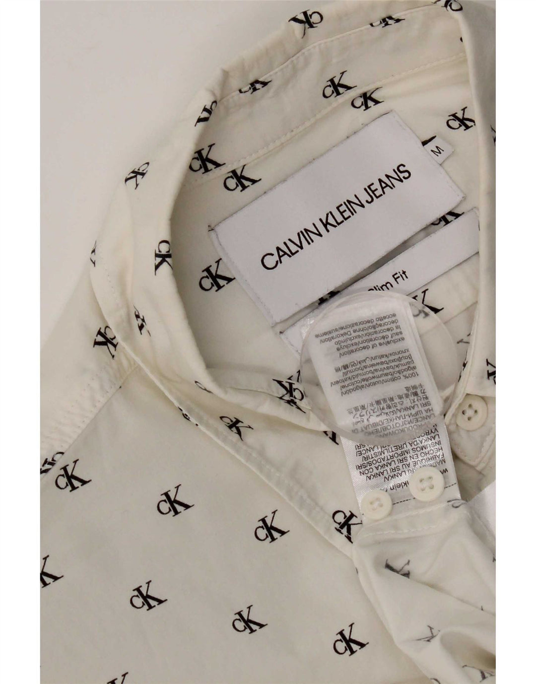 Ανδρικό πουκάμισο Calvin Klein Jeans Graphic Slim Fit, μεσαίο λευκό βαμβακερό