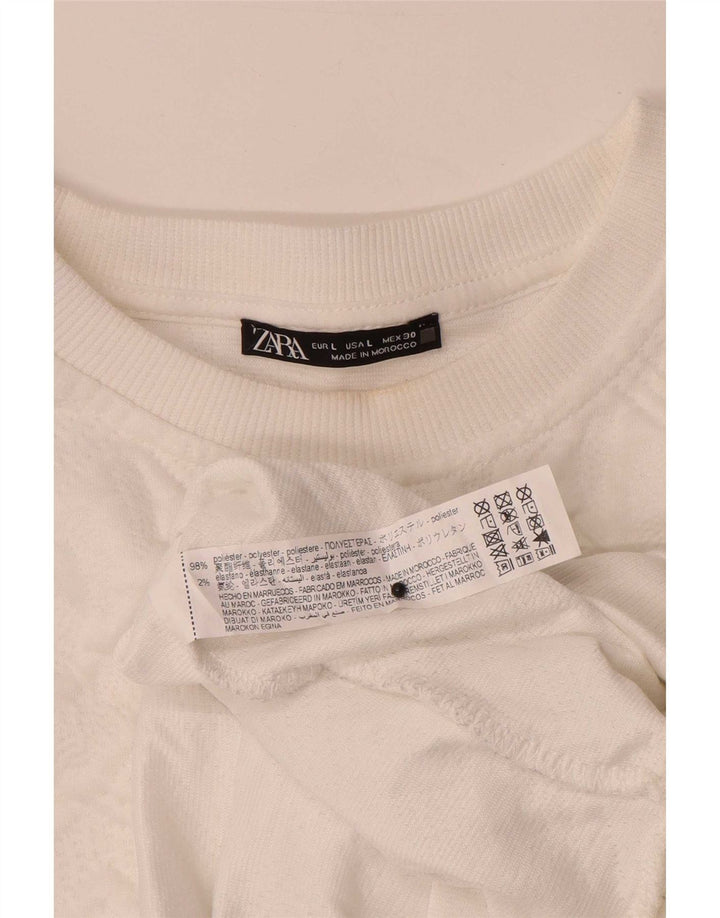 Zara Γυναικεία φούτερ μεγάλου μεγέθους Jumper UK 16 Large White Geometric