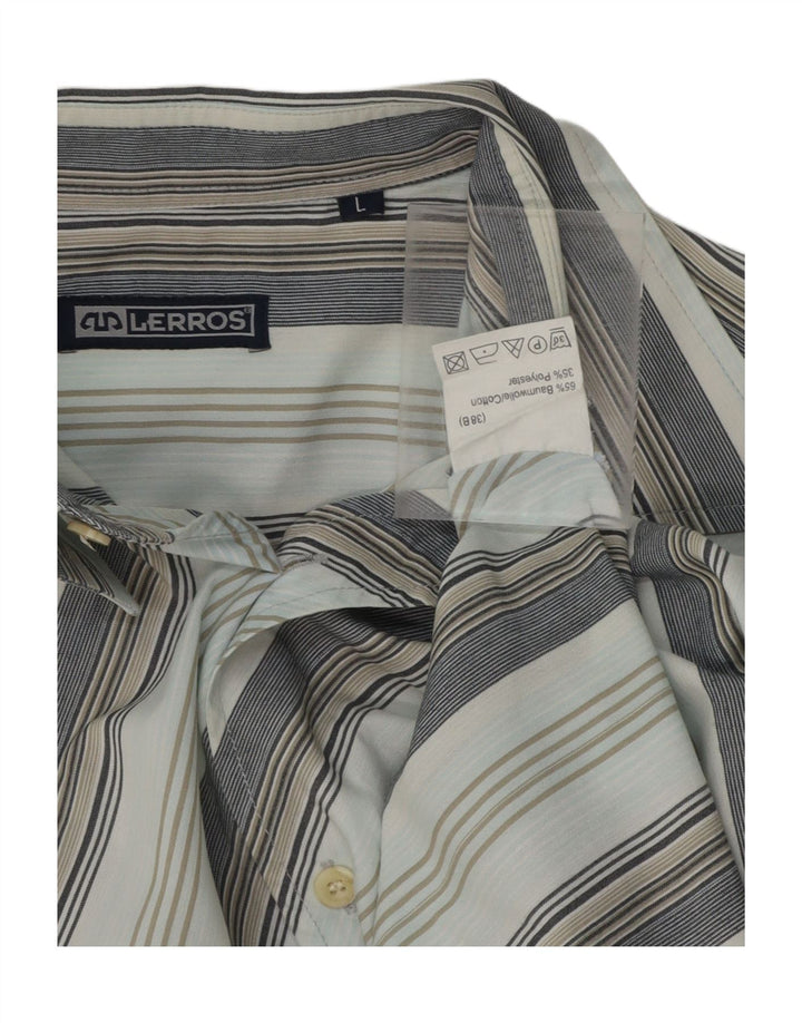 LERROS Mens Short Sleeve Shirt Large Blue Striped Cotton Vintage Lerros and Second-Hand Lerros from Messina Hembry 