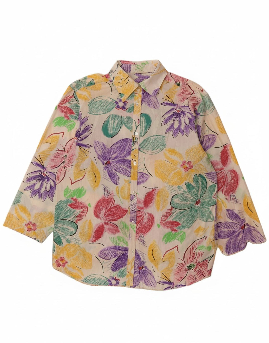 VINTAGE Γυναικείο κοντομάνικο πουκάμισο UK 14 μεγάλο πολύχρωμο φλοράλ