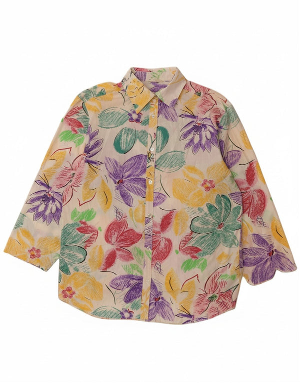 VINTAGE Γυναικείο κοντομάνικο πουκάμισο UK 14 μεγάλο πολύχρωμο φλοράλ