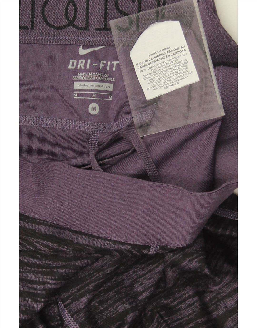 NIKE Womens Dri Fit Leggings UK 12 Medium Grey Striped Polyester Vintage Nike and Second-Hand Nike from Messina Hembry 