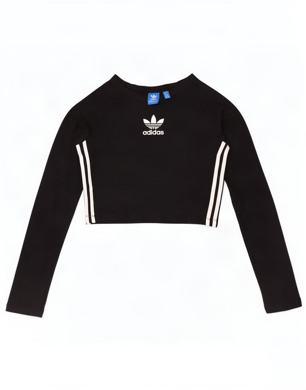 Γυναικείο τοπ Adidas Crop μακρυμάνικο UK 12 μεσαίο μαύρο βαμβακερό