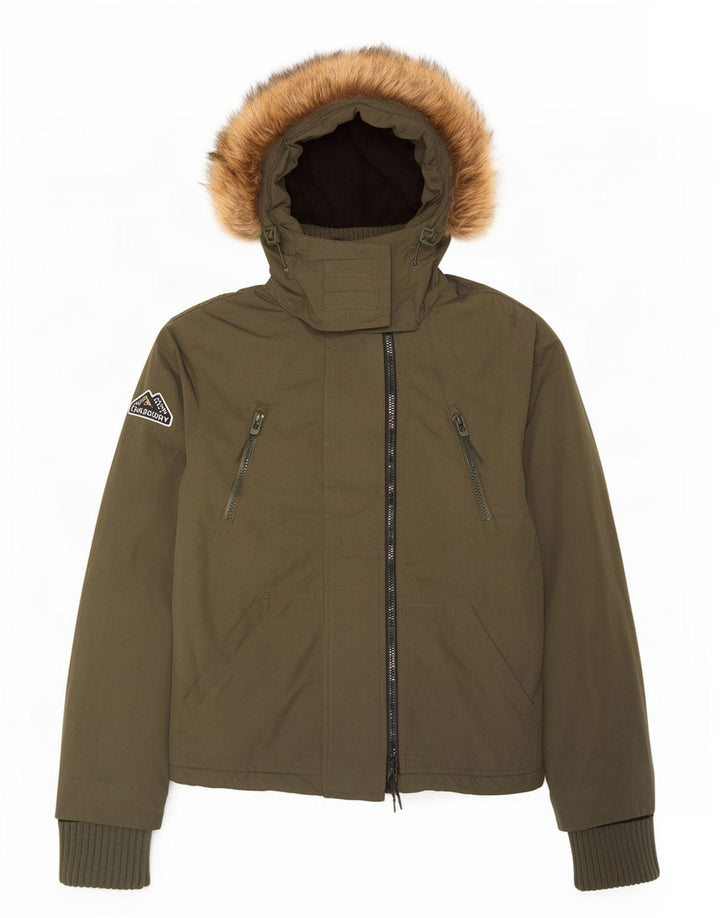 Superdry γυναικείο μπουφάν με κουκούλα αντιανεμικό UK 14 Medium Khaki Polyester