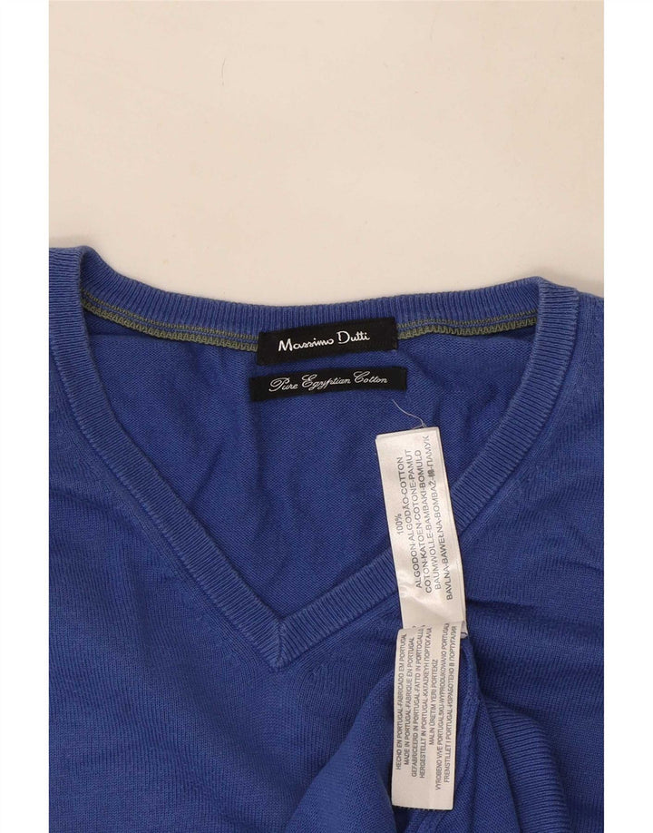 Ανδρικό πουλόβερ Massimo Dutti με V λαιμόκοψη, μεσαίο μπλε βαμβακερό
