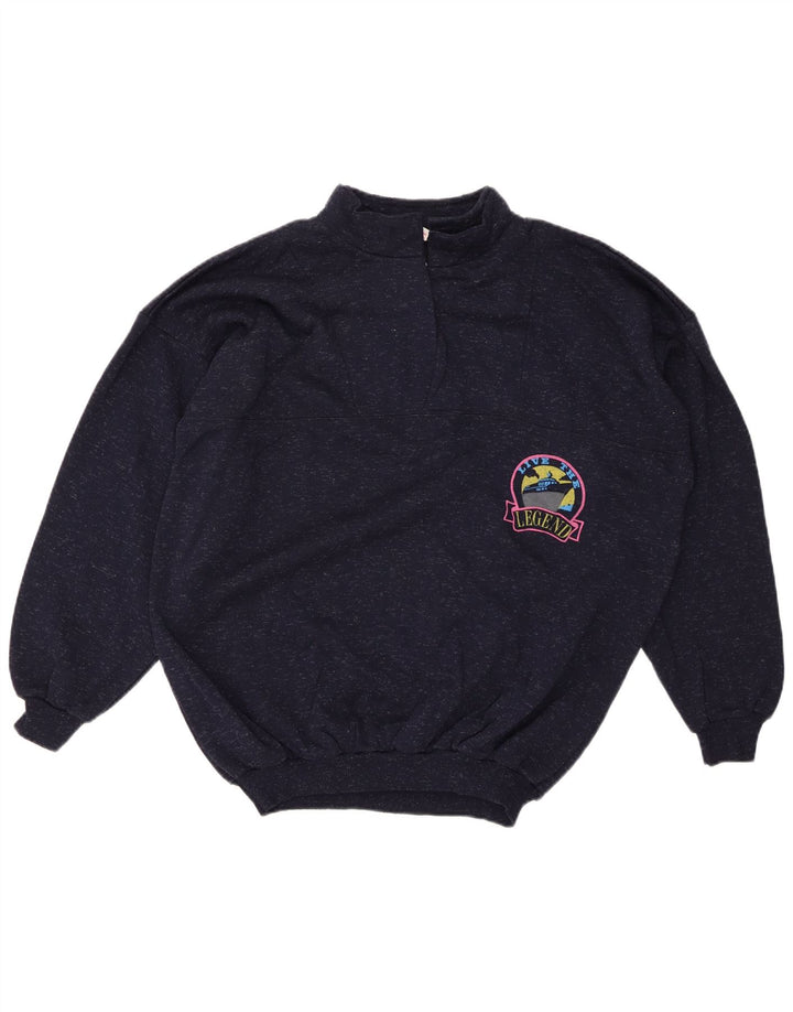 VINTAGE Γυναικείο πουλόβερ με φερμουάρ UK 20 2XL Βαμβακερό μπλε ναυτικό