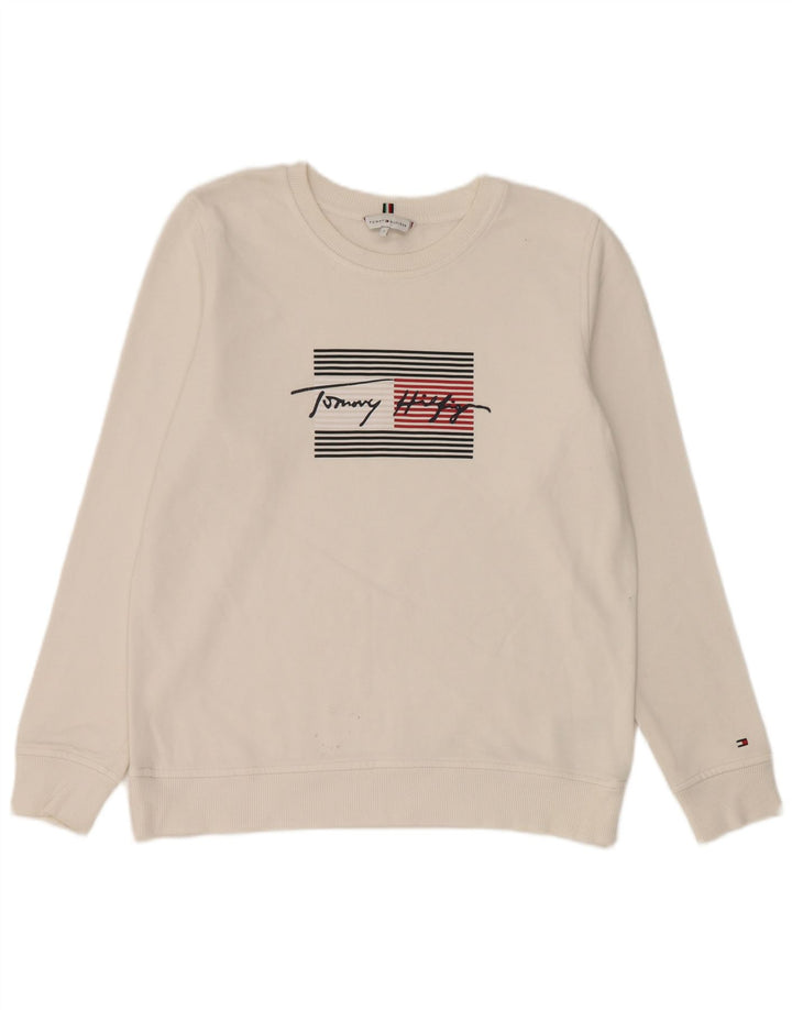 Tommy Hilfiger Γυναικεία γραφική μπλούζα μεγάλου μεγέθους Jumper UK 10 Small White