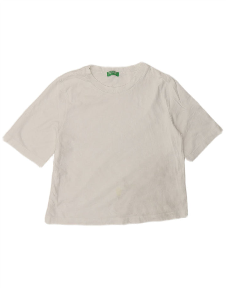 Benetton Γυναικείο T-Shirt Top UK 14 Μεσαίο λευκό βαμβακερό