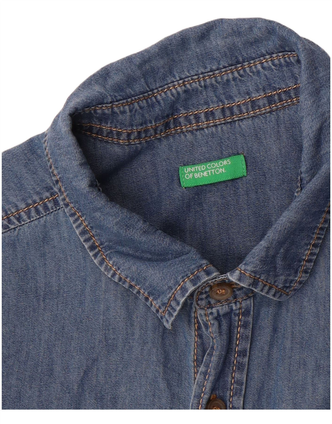BENETTON Boys Denim πουκάμισο 14-15 ετών Μπλε