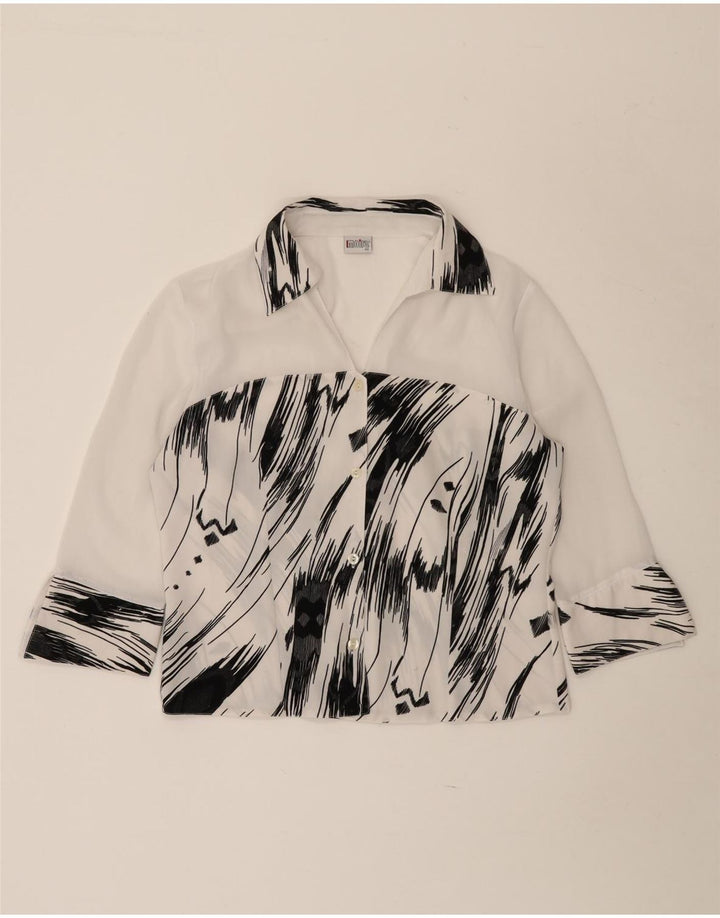 Vintage γυναικείο πουκάμισο 3/4 μανίκι μπλούζα IT 42 μεσαίο λευκό ριγέ πολυεστέρα