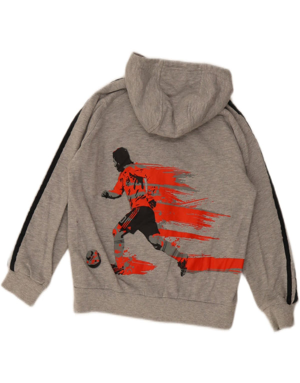 ADIDAS Boys MESSI Γραφικό πουλόβερ με κουκούλα με φερμουάρ 9-10 ετών γκρι βαμβακερό
