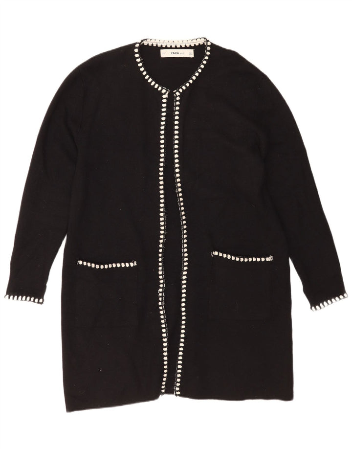 Zara Γυναικείο Longline ανοιχτό πουλόβερ ζακέτα UK 14 μεσαία μαύρη βισκόζη