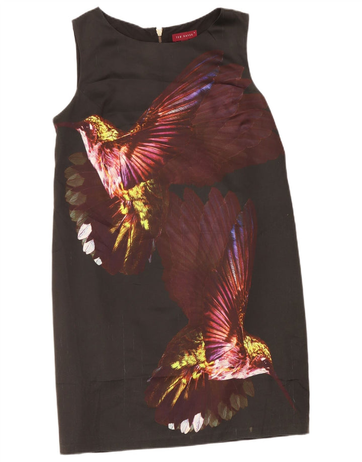 Ted Baker Γυναικείο φόρεμα γραφικών μετατόπισης μεγέθους 4 Μεγάλο μαύρο Colourblock Bird