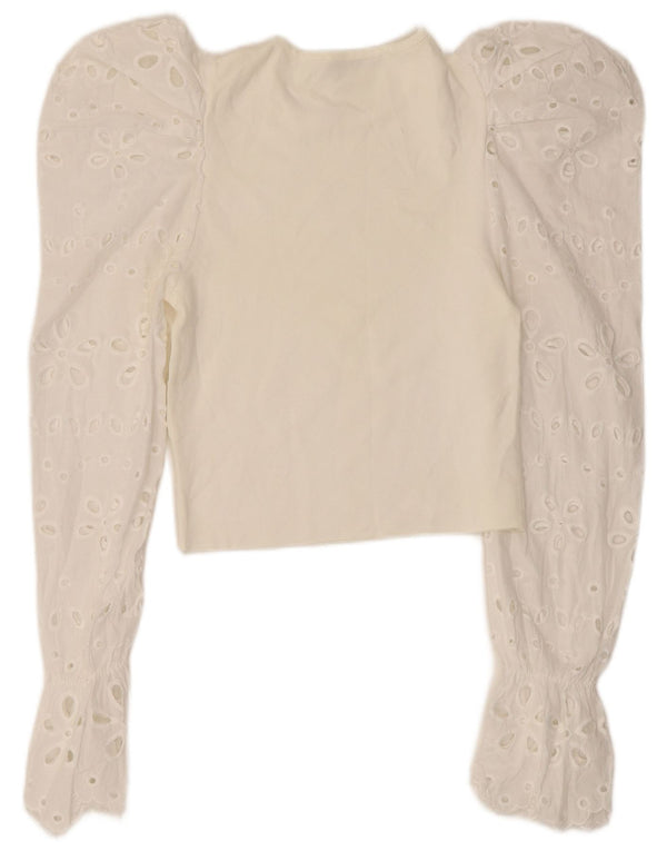 Zara Γυναικείο Crop Top μακρυμάνικο UK 8 Small White Floral