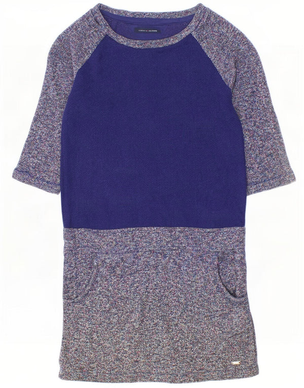 Tommy Hilfiger Girls Jumper Dress 6-7 Years Small Navy Blue Flecked