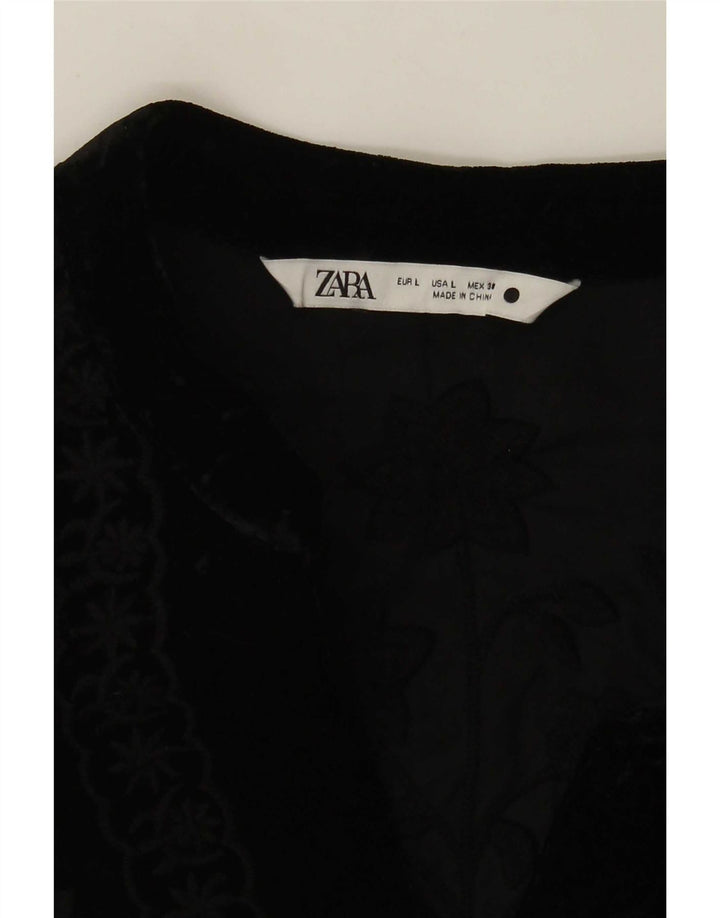 Zara Γυναικείο Bomber Jacket UK 16 Large Black Floral