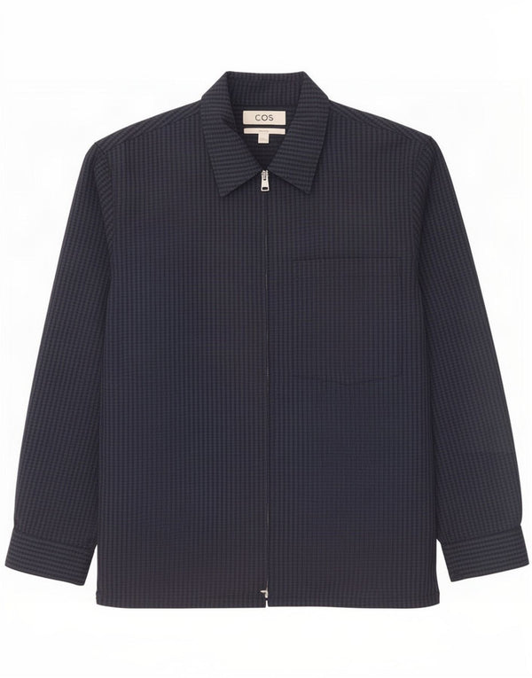 Cos Mens Relaxed Bomber Jacket UK 38 Medium Navy Blue Gingham Wool
