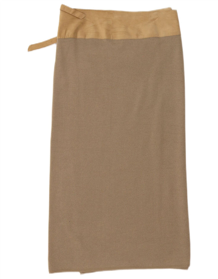 Γυναικεία Midi Wrap Φούστα Benetton Μεγάλη W32 Μπεζ μαλλί