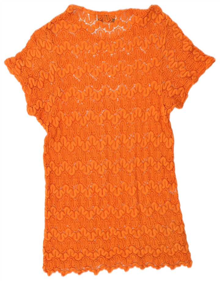 VINTAGE Girls See Through Crochet Tunic Φόρεμα 11-12 ετών Μεγάλο Πορτοκαλί