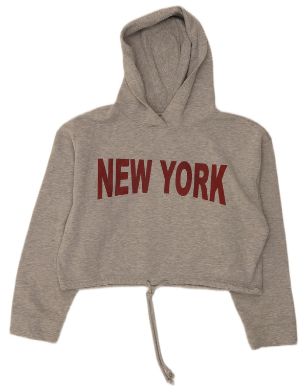 Zara Womens Trafaluc Graphic Hoodie Jumper UK 10 Small Grey Flecked