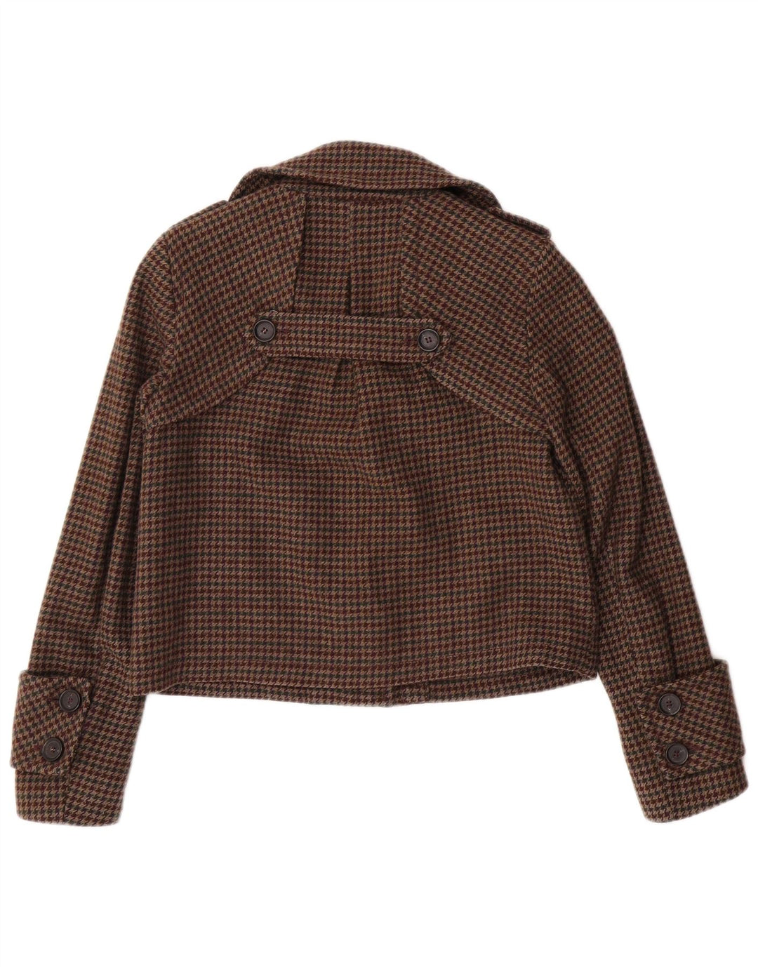 ZARA Γυναικείο Bomber Jacket UK 8 Small Brown Houndstooth Wool