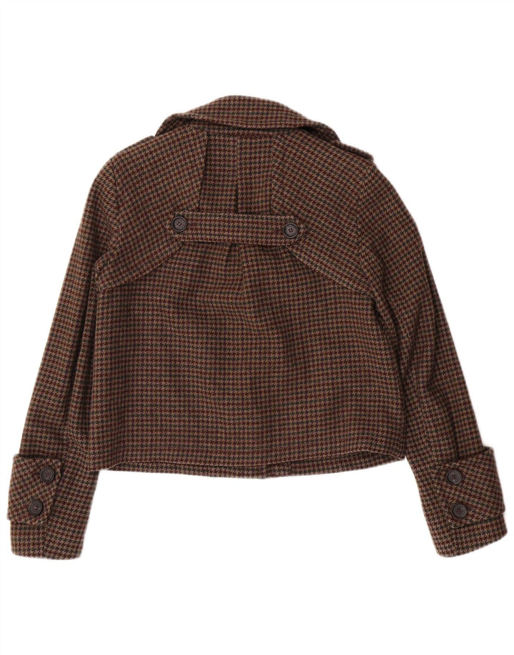 ZARA Γυναικείο Bomber Jacket UK 8 Small Brown Houndstooth Wool