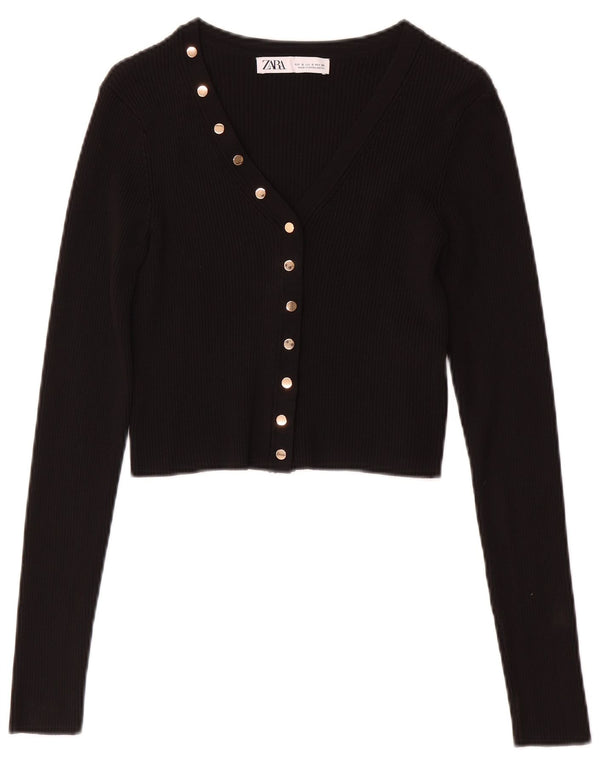 Zara Womens Long Sleeve Cardigan Top UK 8 Small Black Polyamide