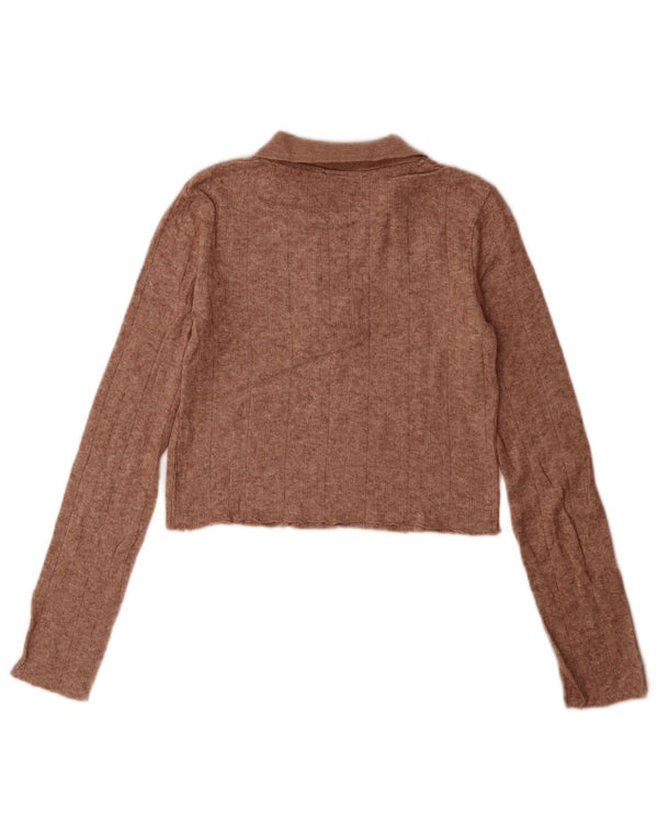Zara Γυναικείο πουλόβερ με λαιμόκοψη UK 10 Small καφέ
