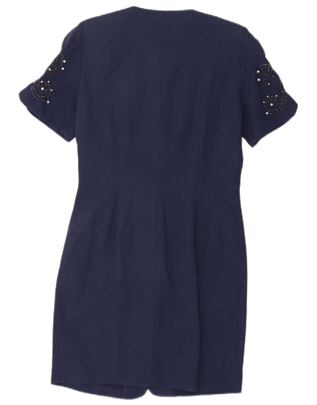 Vintage γυναικείο φόρεμα με κανονική θήκη UK 14 Medium Navy Blue βαμβακερό