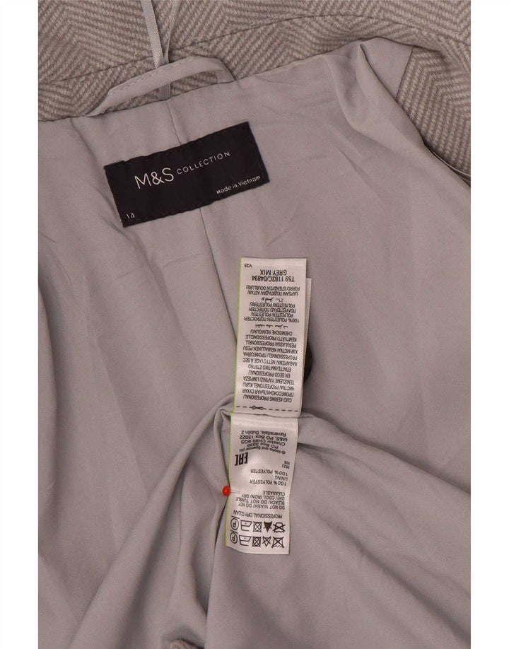 Marks & Spencer Γυναικείο Πανωφόρι UK 14 Μεγάλο Γκρι Πολυεστέρας Ψαροκόκκαλο