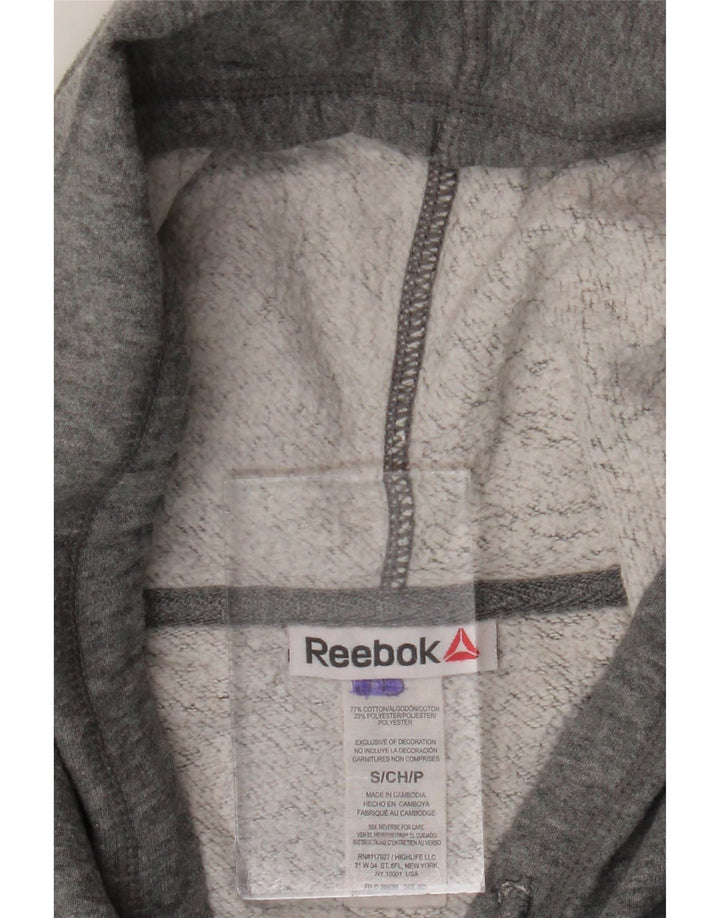 Ανδρικό πουλόβερ Reebok με φερμουάρ με κουκούλα, μικρό γκρι βαμβακερό