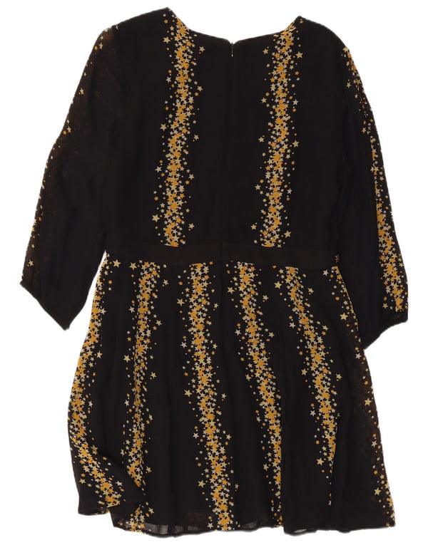 MONSOON Womens Abstract Pattern 3/4 Sleeve A-Line Dress UK 12 Medium Black