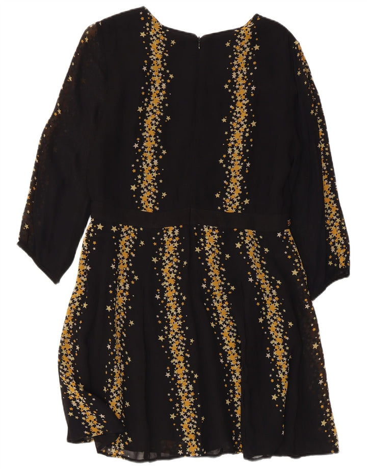 Γυναικείο αφηρημένο μοτίβο MONSOON 3/4 Φόρεμα Α-γραμμής με μανίκια UK 12 μεσαίο μαύρο