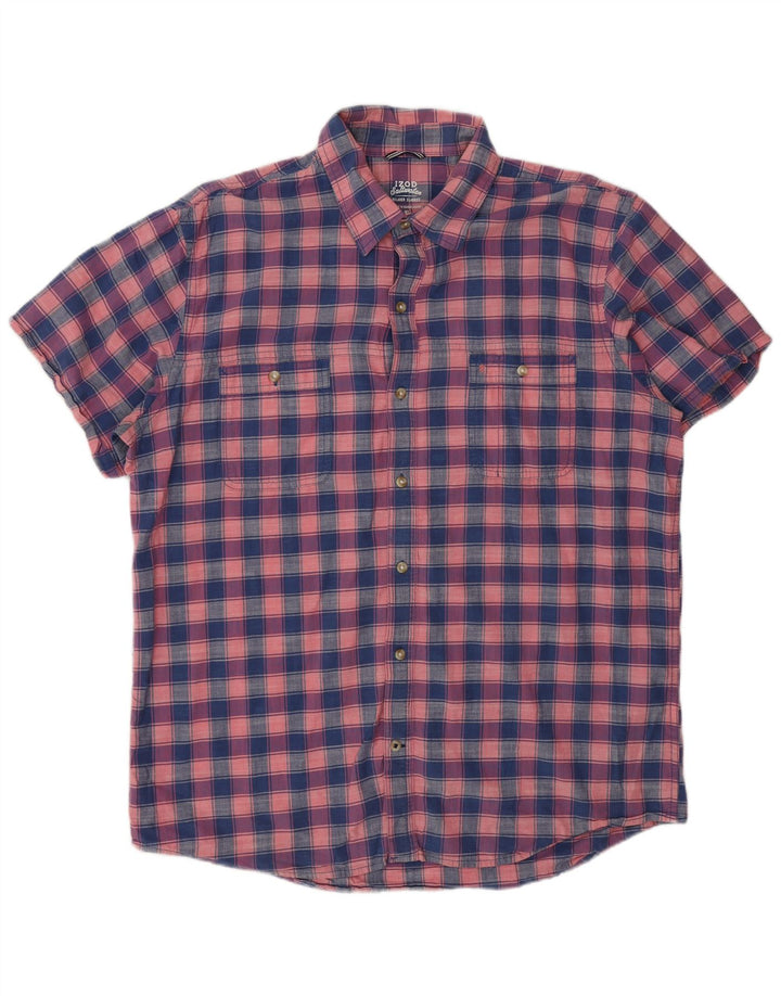 Ανδρικό Izod Salt Water κοντομάνικο πουκάμισο XL Navy Blue Check Cotton