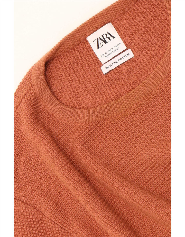 Ανδρικό πουλόβερ Zara με λαιμόκοψη, μεσαίο πορτοκαλί βαμβακερό