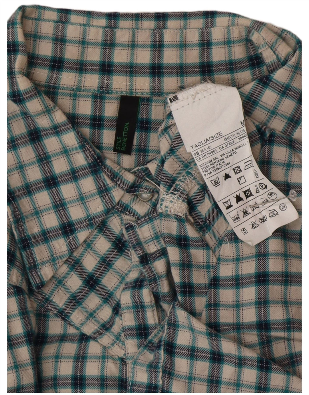 BENETTON Γυναικείο Φανελένιο Πουκάμισο UK 14 Μεσαίο πράσινο βαμβακερό καρό