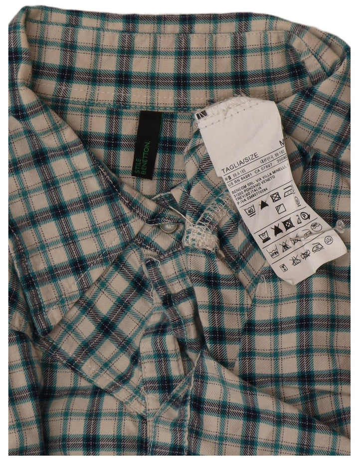 BENETTON Γυναικείο Φανελένιο Πουκάμισο UK 14 Μεσαίο πράσινο βαμβακερό καρό