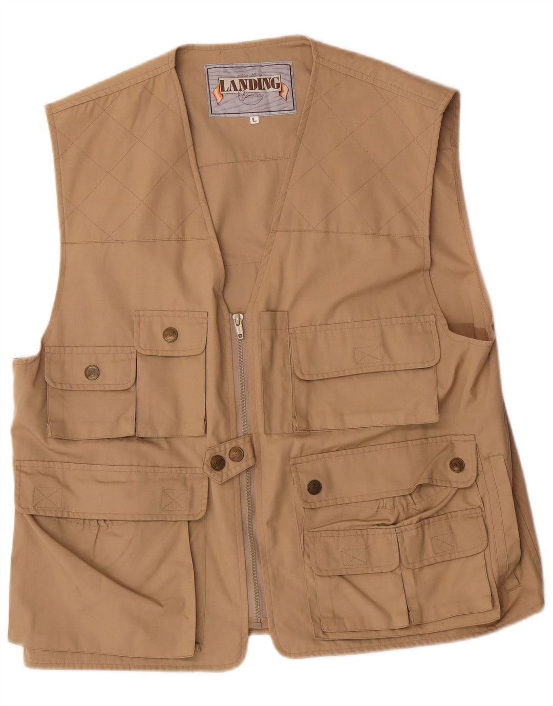 VINTAGE Mens Utility Gilet UK 40 Large Beige Polyester