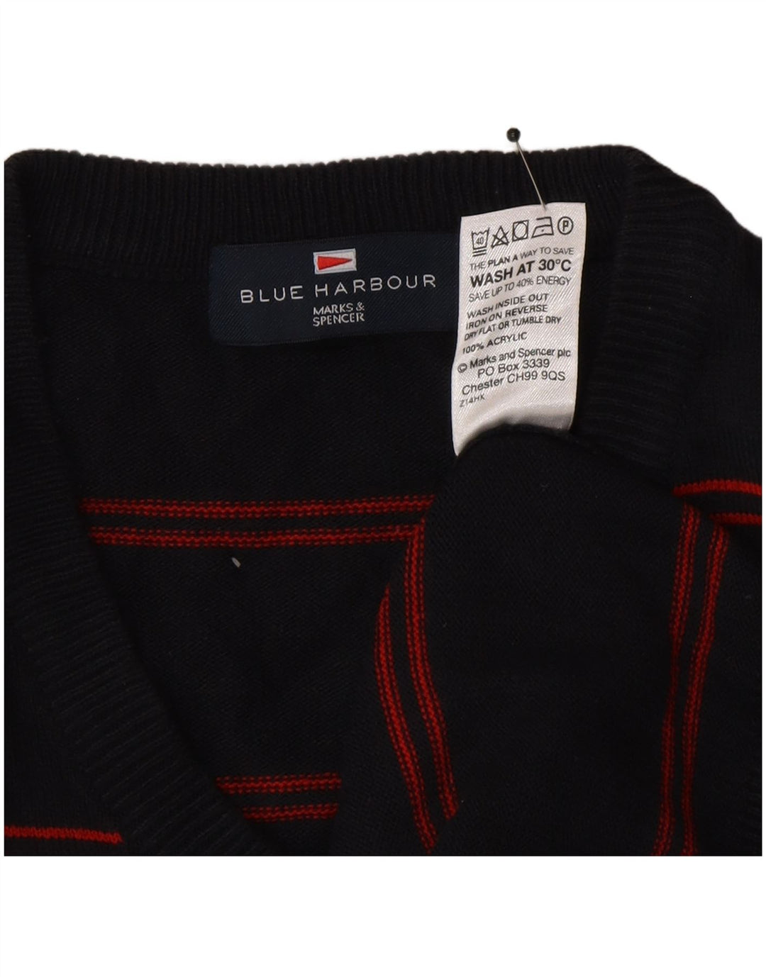 Marks & Spencer Ανδρικό Μπλε πουλόβερ με λαιμόκοψη με λαιμόκοψη σε μαύρο χρώμα, μπλε ναυτικό