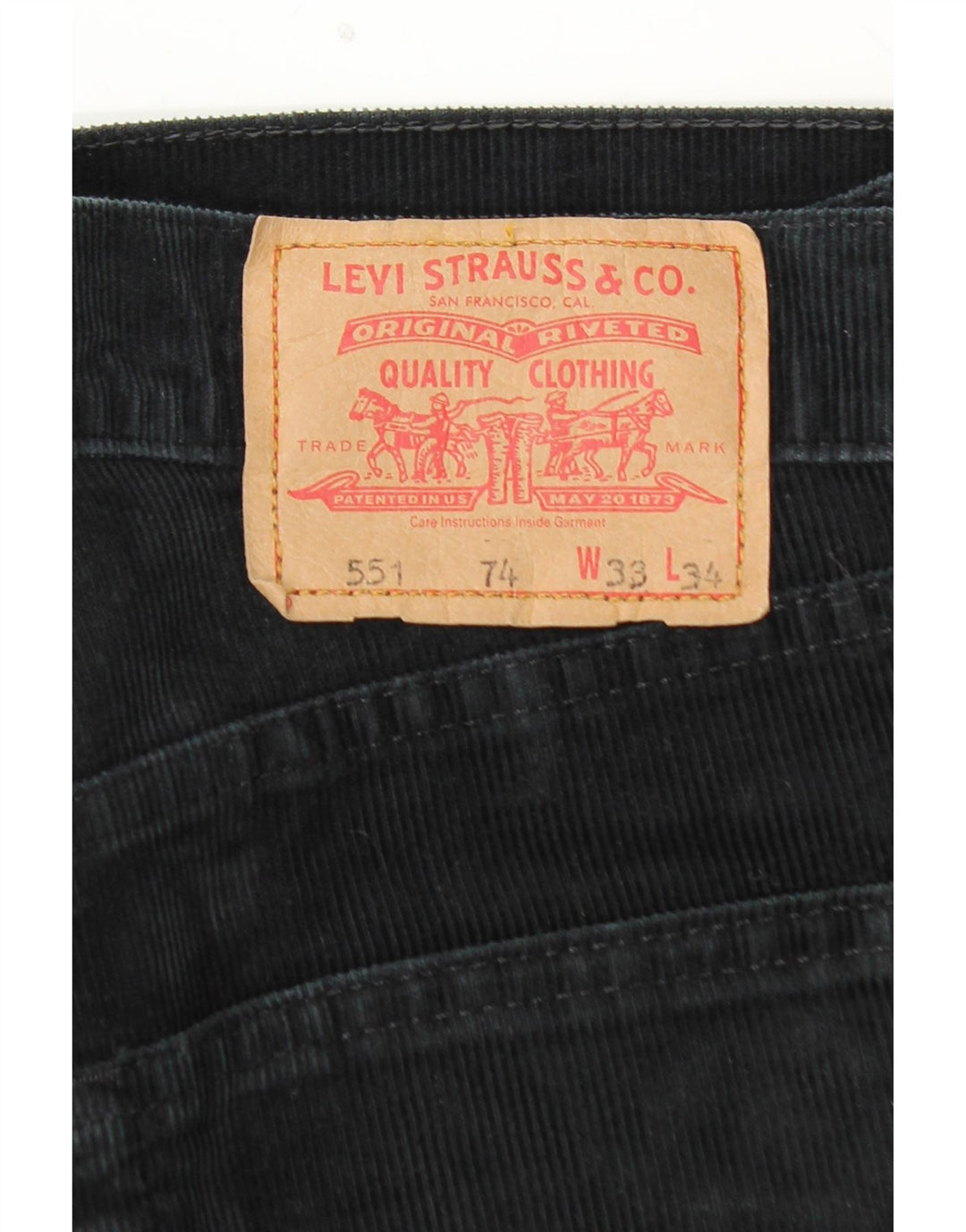 Ανδρικό LEVI'S 551 ίσιο κοτλέ παντελόνι W33 L30 μαύρο βαμβακερό