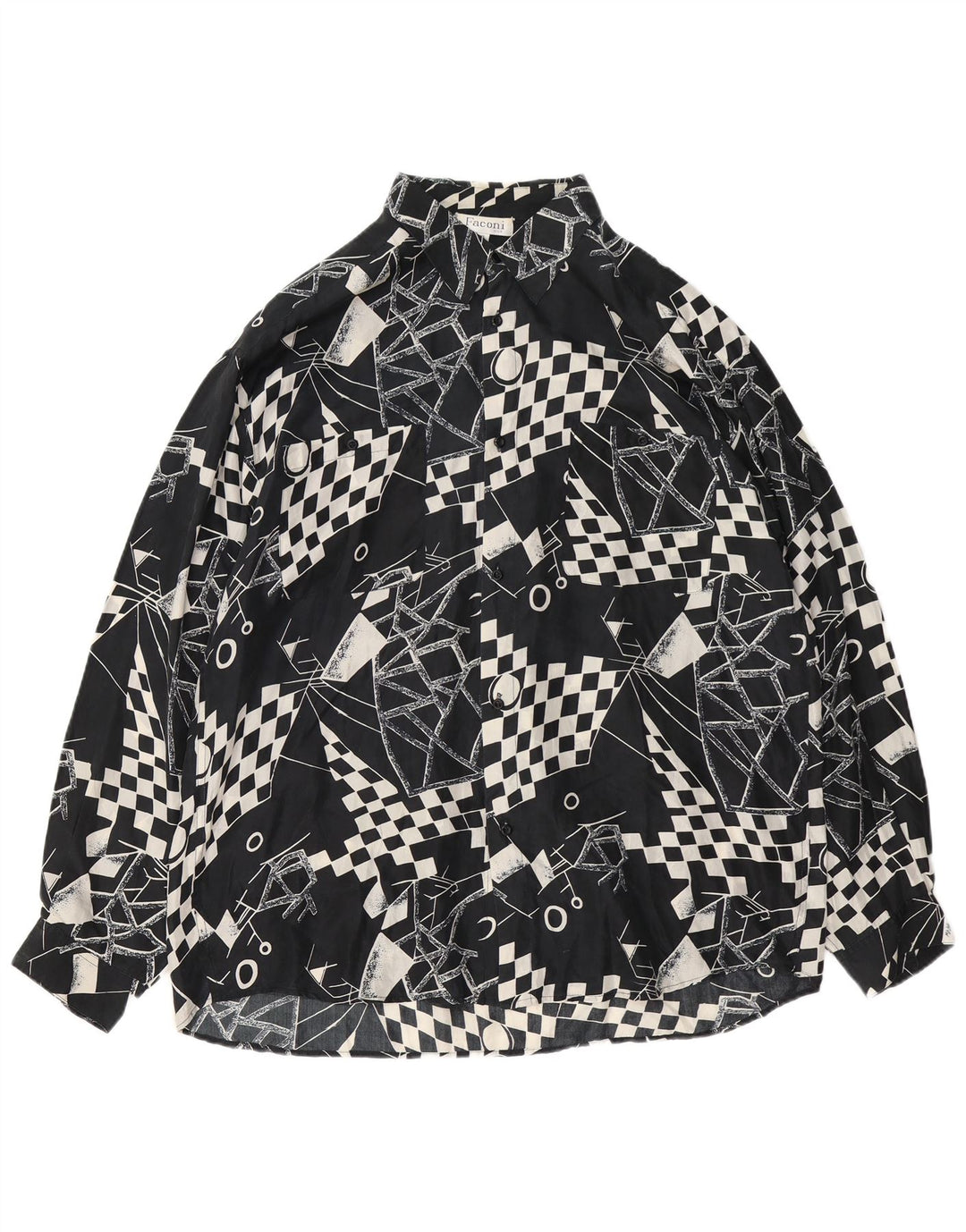 Ανδρικό πουκάμισο VINTAGE XL Μαύρο γεωμετρικό μετάξι