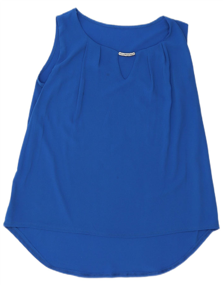 VINTAGE Womens Sleeveless Blouse Top UK 16 Large Blue
