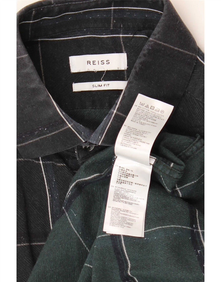 Ανδρικό φανελένιο πουκάμισο Reiss Slim Fit, μεσαίο μαύρο βαμβακερό