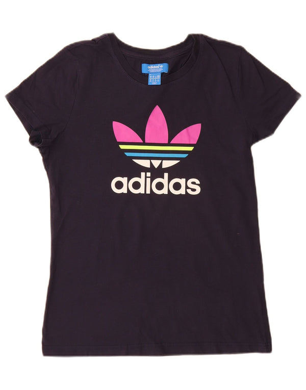 Adidas Womens Graphic T-Shirt Top UK 14 Medium Navy Blue Cotton