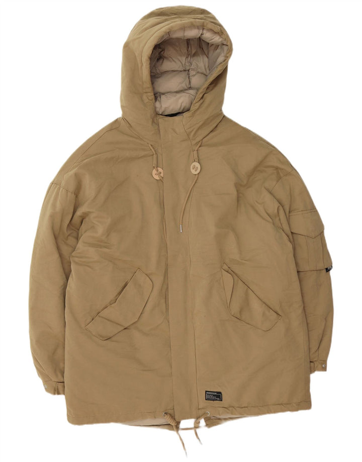 Zara Ανδρικό μπουφάν με κουκούλα Loose Fit padded UK 38 Medium Beige Polyester