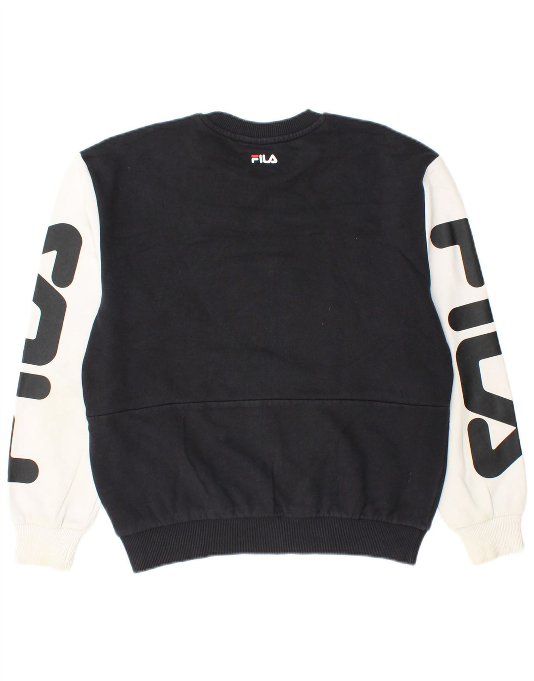 FILA Mens Graphic Sweatshirt Jumper Small Navy Blue Colourblock Cotton